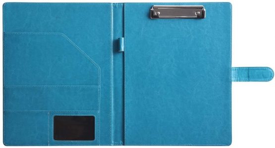 A4 Clipboard Folder with Storage Document Pen Holder, Writing Pad Organizer Clip Board CV Faux Leather Folder Foldover FolioTurquoise - Image 3