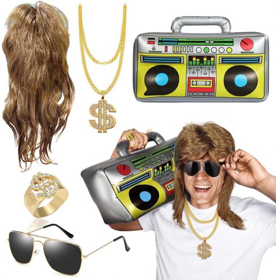 MMTX Hip Hop Costume Kit 80’s Mullet Wig + mirrored pilot glasses ...