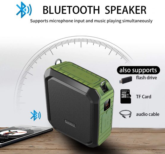 SHIDU Wireless Voice Amplifier Bluetooth Speaker 18W Waterproof Portable PA System with UHF Wireless Mic Headset Rechargeable Voice Enhancer Personal Microphone for Classroom Outdoors Tour Guide - Image 4