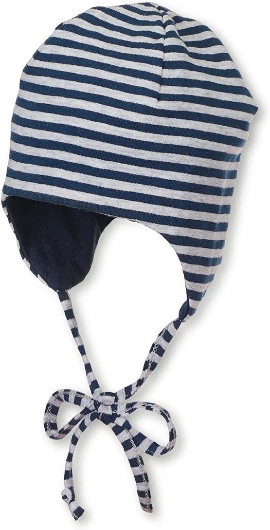 Sterntaler Reversible Cap with Tie Straps, Age: 5-6 Months, Size: 43 cm, Navy Blue