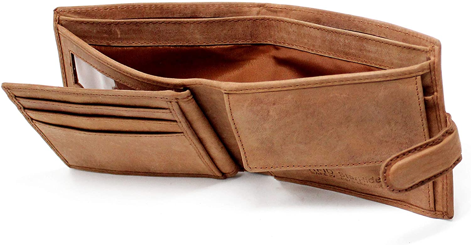 STARHIDE RFID Blocking Wallet, Distressed Hunter Brown, 12cm x 9.5cm - Image 3