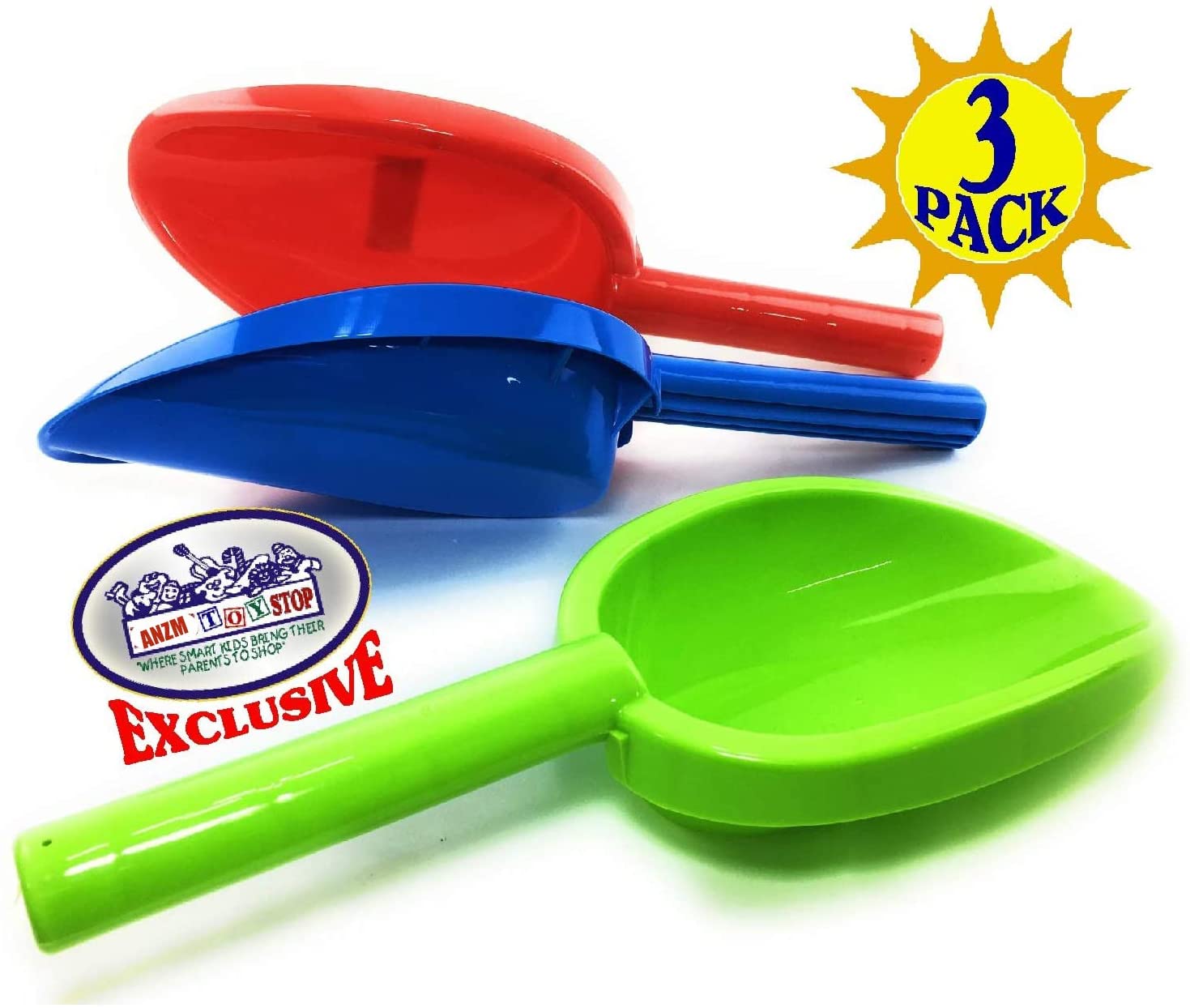 Large Beach Sand Snow Shovels Toys 35 CM Scooping Kit Heavy Duty Long Kids Gardening Tools Sandbox Equipment Sturdy Scoop Durable ABS Spade for Snow Beach Fun(Green&Blue&Red 3PCS Gift Set) - Image 2