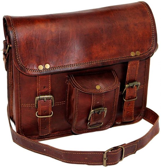 11" small Leather messenger bag shoulder bag cross body vintage messenger bag for women & men satchel man purse competible with Ipad and tablet