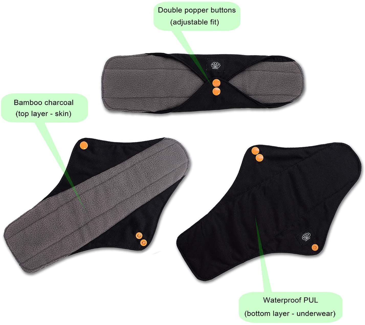 FLOATING LOTUS Reusable Sanitary Pads (3pk XL: Very Heavy Period Flow, Night - Image 3