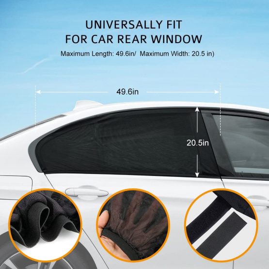 UEOTO Car Sun Shades for Baby 2 Pack, Car Window Shade Blinds Covers for Kids Pets with UV Rays/Sun Heat/Glare Protection, Car Sunshades Shield with Breathable Mesh Visor for Side Rear Full Window - Image 2