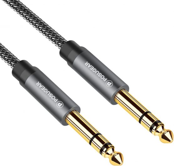 6.35mm to 6.35mm Stereo Cable 2M, POSUGEAR 1/4 Inch Male TRS Speaker Amp Cable Jack with Nylon Braid Aluminium Alloy Housing for Electric Guitar, Bass, Amplifier, Keyboard Professional Instrument etc