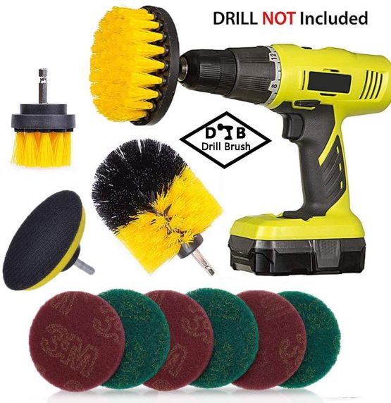 Drill Brush for Cleaning Attachment Set 10 pieces with Power Scrubber Nylon Brush,Pads connector,Scrub Pads