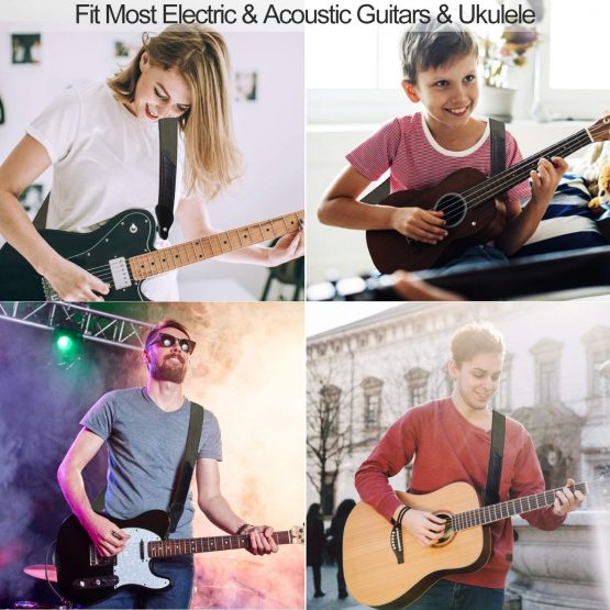 Guitar Strap Adjustable Guitar Shoulder Strap Soft Cotton and PU Leather Ends Guitar Straps with 3 Guitar Pick Holders for Bass Electric & Acoustic Guitars (Green) - Image 3