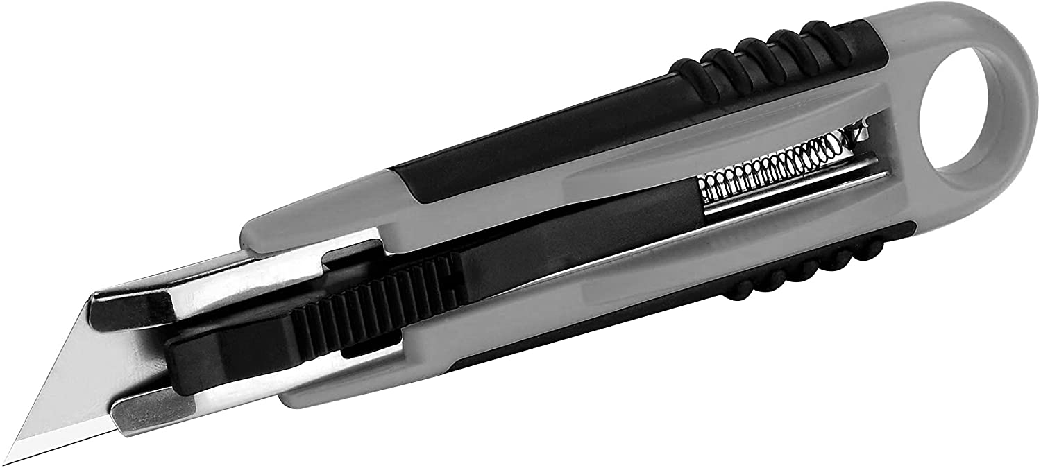 Westcott E-84026 00 18 mm Professional Trapezoid Utility Safety Knife with Soft Grip Plastic Handle - Grey