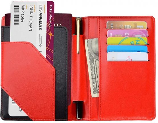 COCASES Passport Holder, RFID Blocking PU Leather UK and European Passport Cover Case with 2 Luggage Tags (Red) - Image 2