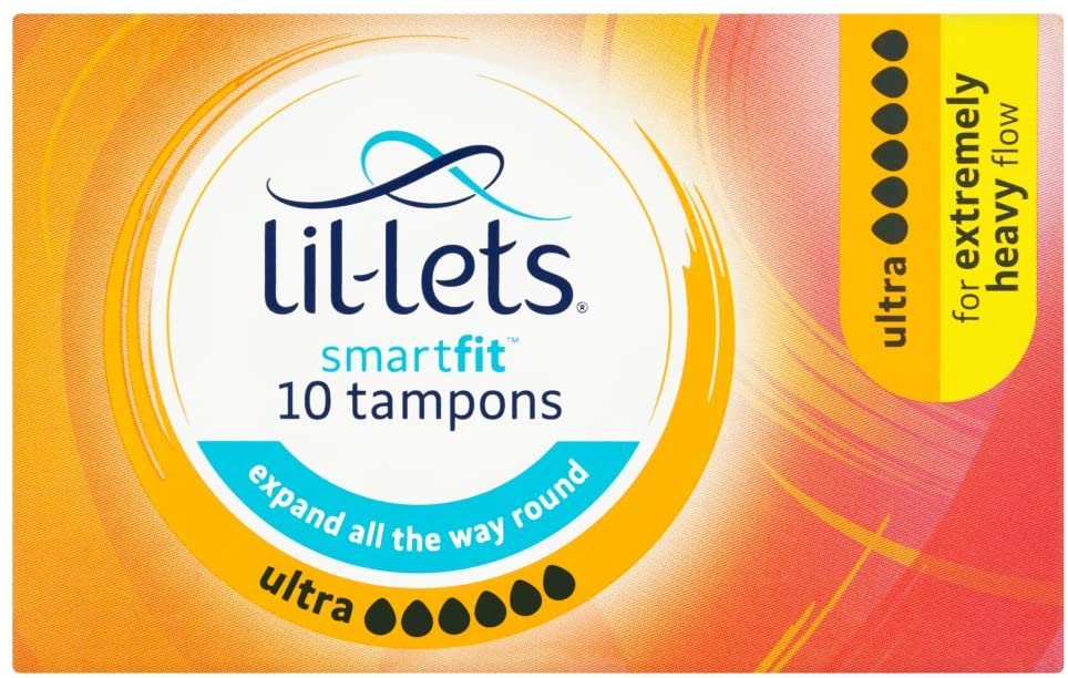 Lil-Lets Non-Applicator Ultra Tampons, 10 Count (Pack of 1), for Extremely Heavy Flow 6 Droplets, Plant-Based, SmartFit™ Non-App Tampon