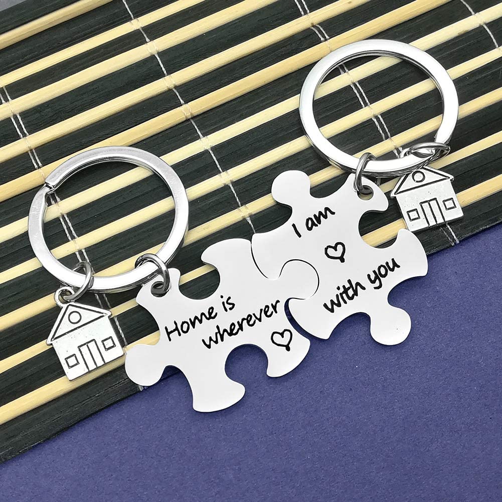 New Home Keyring House Keyring Home Keychain Family Keyring Gift Home is Wherever I’m with You Keychain Set Housewarming Gifts for New Homeowner First Home Gift Puzzle Keychain Moving in Key Chain - Image 3