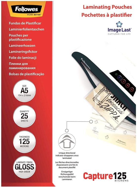 Fellowes ImageLast A5 125 Micron Laminating Pouch - (Pack of 25), 5396101