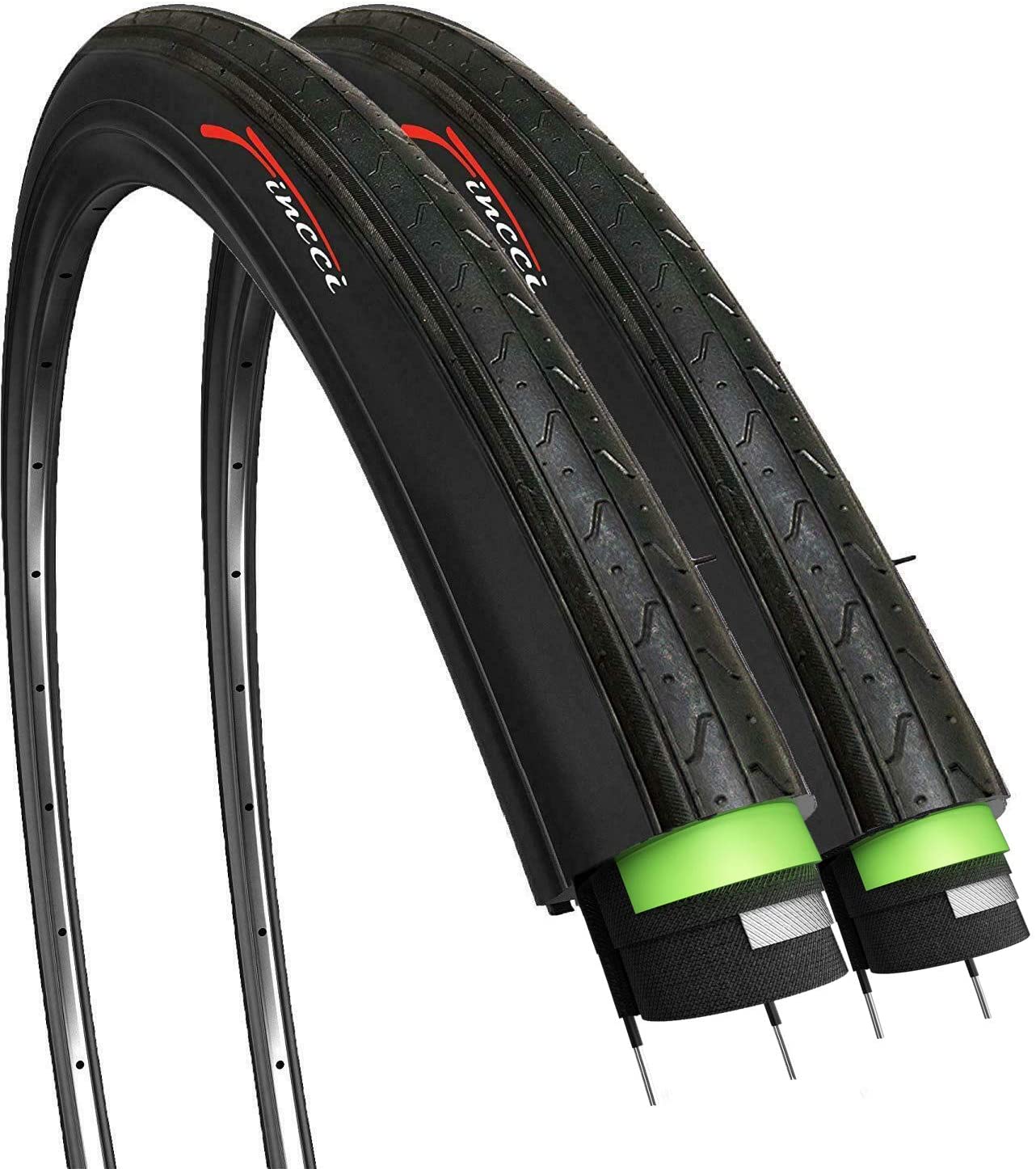 Fincci Road Bike 700x23c Tyres, Pair Slick 700c Tyres, 28 inch 23-622 with 1mm Nylon Protection 60 TPI