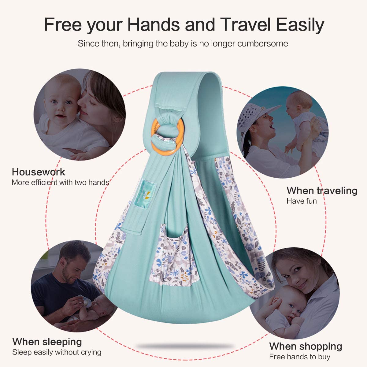 Upchase Baby Sling, Baby Wrap Carrier, Adjustable Breastfeeding Cover Cotton, Suitable for
