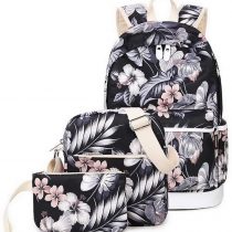 Acmebon Fashion School Backpack for Girl Casual Laptop Backpack Set 3 Pieces for Women Floral 621