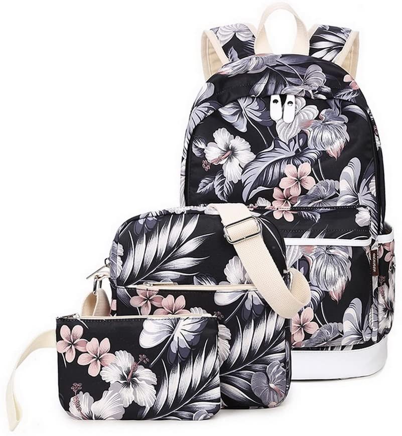 Acmebon Fashion School Backpack for Girl Casual Laptop Backpack Set 3 Pieces for Women Floral 621