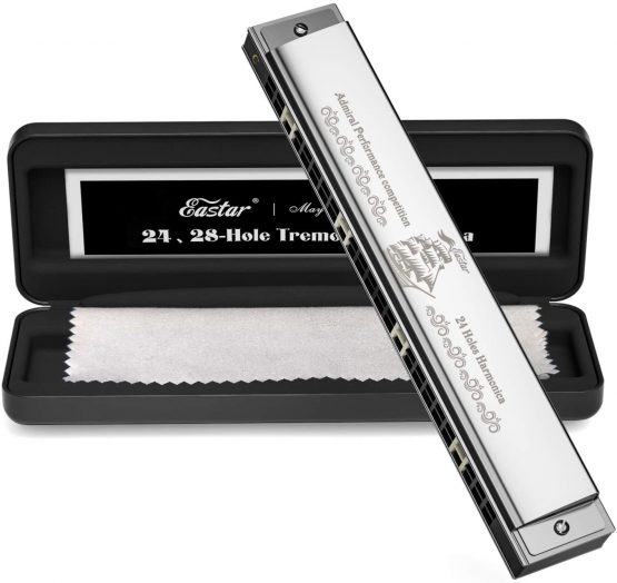 Eastar 24 Hole Harmonica Admiral Performance Competition C Key Tremolo Harmonica With Hard Case And Cloth