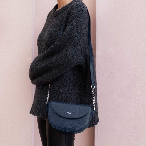 David Jones - Women's Small Crocodile Crossbody Bag - Ladies Chain Shoulder Bag PU Leather - Half Moon Round Messenger Clutch Saddle Bag - Fashion Elegant Trendy City Evening Shopping - Image 3