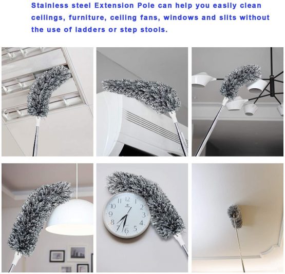 Extendable Microfiber with Extra Long 100 inches Telescopic Pole, Feather Duster with Bendable Head, Hand Duster for Cleaning High Ceiling Fans, Blinds, Cobweb, Cars - Image 4