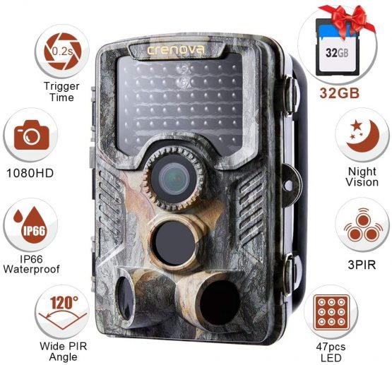 Crenova Trail Camera 4K Wildlife Camera Include 32GB SD Card 47 pcs 940nm IR LEDs and IP66 Waterproof Game Camera Motion Activated Night Vision Perfect for Wildlife Observation