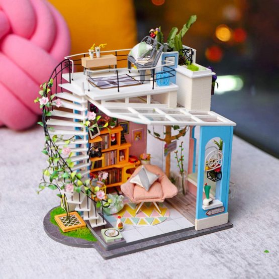ROBOTIME 3D Puzzle DIY Wooden Dollhouse Kits with Furniture Miniature Doll House Model Kits Creative Unique Present For Girls and Women (Dora's Loft) - Image 3