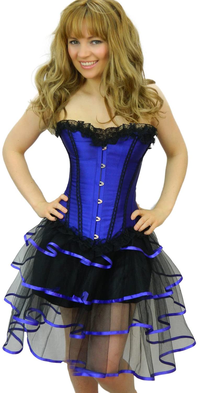 Yummy Bee Long Layered Tutu Skirt for Women, Black, Red, White, Blue Satin Ribbon Trim