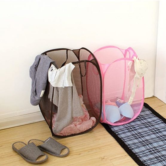 JJOnlineStore Foldable Pop Up Mesh Washing Laundry Basket Bag, Fabric, Black, 29x29x47.5cm - Image 4