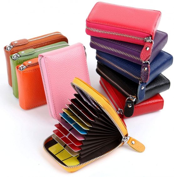 Credit Card Holders Women Ladies Leather Credit Card Wallets for Women Credit Card Holder Women RFID Protector (Pink) - Image 2