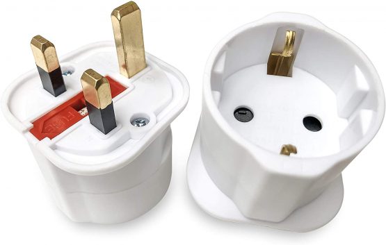 ampTECH EU to UK Plug Adapter - 1 Pack 13A Schuko European Europe Euro Visitors to UK Socket Converter Travel Adaptor From Spain, France, Italy, Portugal, Germany, Netherland, Turkey. Type C, E & F