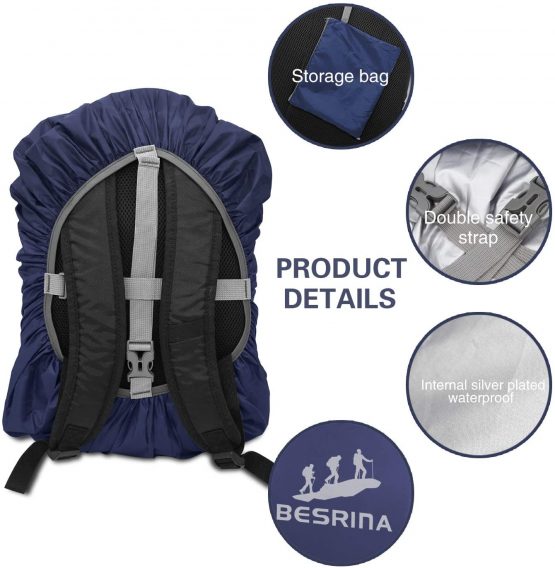 Besrina Backpack Rain Cover (15-90L),Upgraded Non-Slip Cross Buckle Strap & Reflective Waterproof Rucksack Cover for Hiking Camping Traveling Cycling - Image 2