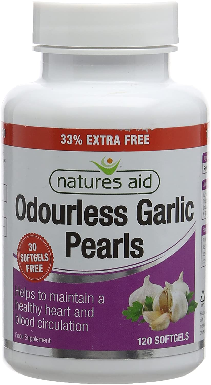 Natures Aid Odourless Garlic Pearls, Supports Heart Health and Circulation, Antioxidant, Non-GMO, Gluten-Free