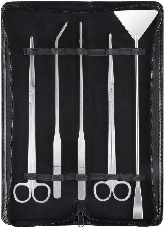 MINERLELE Stainless Steel Aquarium Tools Kit 5 in 1 Fish Tank Cleaner Aquascape Tools Aquatic Plant Aquascaping Tweezers Scissors Tongs Algae Scraper Set