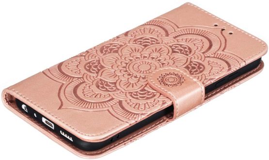 HMTECH For Huawei P Smart Case,Huawei Honor 9 Lite Cover,Embossed Mandala PU Leather Flip Notebook Wallet Magnetic Stand Card Slot Folio Bumper Case for Huawei P Smart,LD Mandala Rose Gold - Image 4