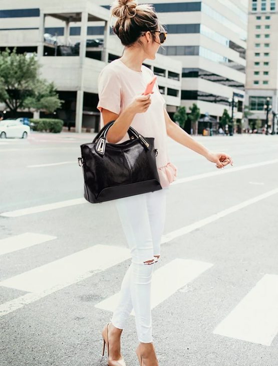 NICOLE&DORIS Fashion Women Tote Handbag Shoulder Bag Messenger Large Waterproof PU Leather Black - Image 2