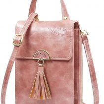 REETEE Crossbody Cell Phone Bag PU Leather Small Cross Body Shoulder Bag Mini Womens Wallet Purse Bag with Adjustable Shoulder Strap and Multi-Pocket Handbag (Pink)