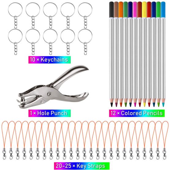 TUPARKA 60 Pcs Heat Shrink Plastic Sheet Kit, Shrink Sheets Creative Pack,Including 10Pcs Blank Shrink Film Paper and 5 Pcs Shrink Art Paper with Pattern,Hole Punch,Keychains,Pencils for Kids - Image 3