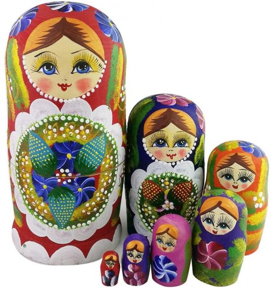 Winterworm 7pcs Red Flowers and Berries Wooden Russian Nesting Dolls Matryoshka Russian Doll