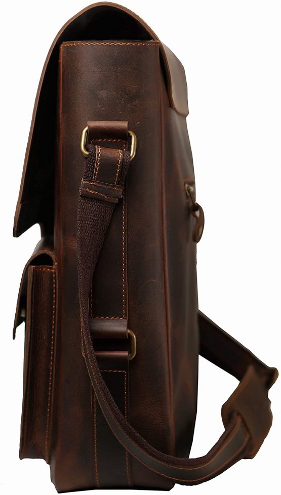 Superior Leather - Men's Leather Messenger Shoulder Bag Business Retro Crazy Horse Leather Crossbody Bag Brown SLG-33 - Image 2