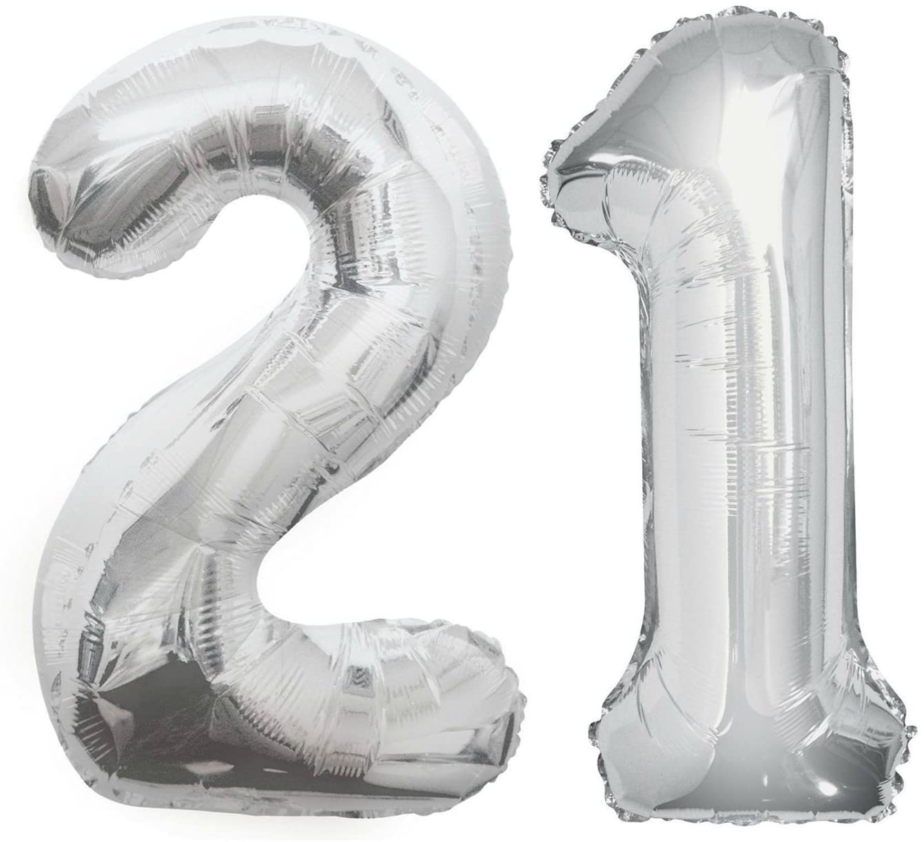 GIANT SILVER NUMBER '21' FOIL BALLOONS DECORATION