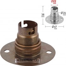 ElekTek Lamp Holder Fixed Batten BC B22 with Shade Ring - Antique Brass