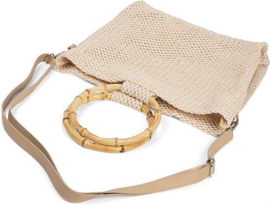 styleBREAKER Women Handbag with Bamboo Handle in semi-Transparent Crochet Look, Handbag, Bag, Women 02012286, Color:Light Brown - Image 3
