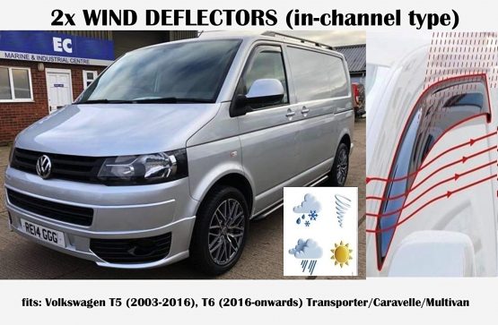 Set Of 2 Wind Deflectors IN-CHANNEL Type Compatible with VOLKSWAGEN T5 & T6 VW TRANSPORTER/CARAVELLE/MULTIVAN window deflectors 2003 to 2020 Models Acrylic Glass PMMA Side Visors