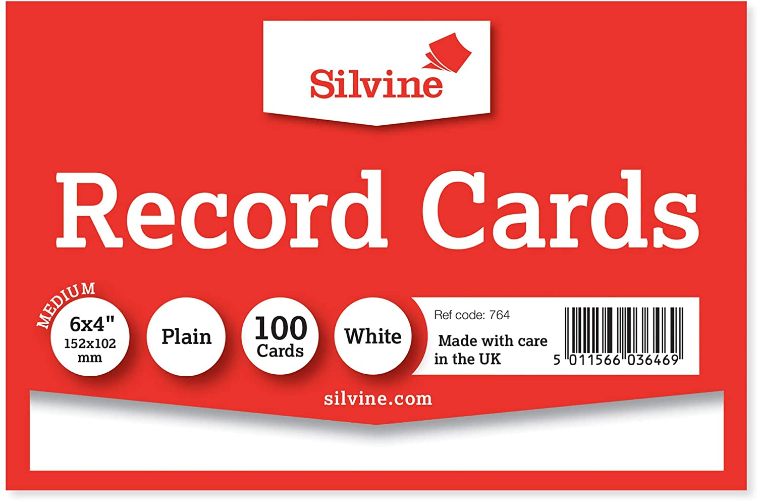Silvine Record Cards 152x102 mm Plain Pack of 100 - Color: White, 6x4