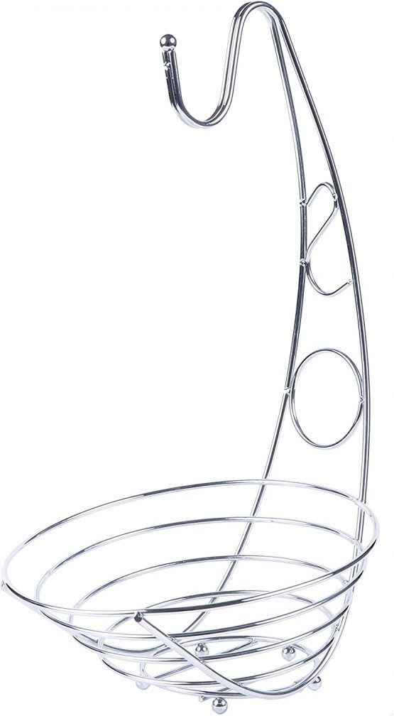 EXZACT Fruit Basket Fruit Bowl with Banana Hook 43cm Tall, Wired Fruit Rack/ Banna Stand Hanger - Silvery Chrome Finish - Image 2