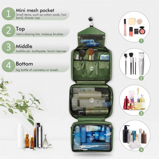 Large Toiletry Bag for Men and Women, Travel Make up Wash Bag, Cosmetic Waterproof Bathroom Bag for Business Trip (Green) - Image 4