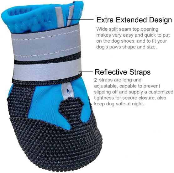 Ewolee Dog Shoes, Dog Boots for Injured Paws Waterproof, Set of 4 Dog Walking Boots Dog Paw Protectors with Adjustable Reflective Straps and Anti Slip Sole for Small Medium Large Dogs (Blue, S) - Image 4