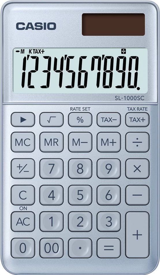 CASIO CALCULATRICE SL-1000 SC-BU, Alimentation Solaire/Pile,Blue,0.9 x 7.1 x 12 cm,SL-1000SC-BU