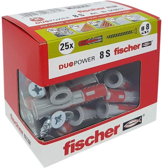 Fischer 544017 with Dowel Screw for Murature Piene, Pierced and plasterboard, Grey, 8 x 40 mm, Set of 25 Pieces