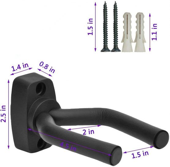CAIHONG Guitar Wall Mount Hanger 2 Pack, Guitar Hanger Wall Hook Bracket Holder Stand Black Display with Screws - Easy To Install - Fits All Size Guitars, Bass, Mandolin, Banjo, Ukulele - Image 3